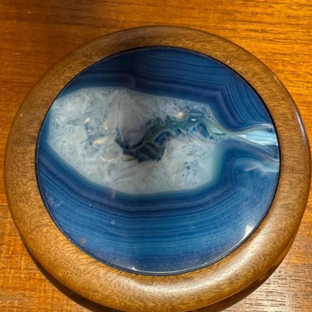 Hardwood Tinket Bowl w/ Lid Brown and Blue Made in Brazil